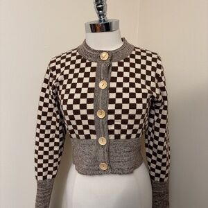 Find Me Now Brown Checkered Cardigan M